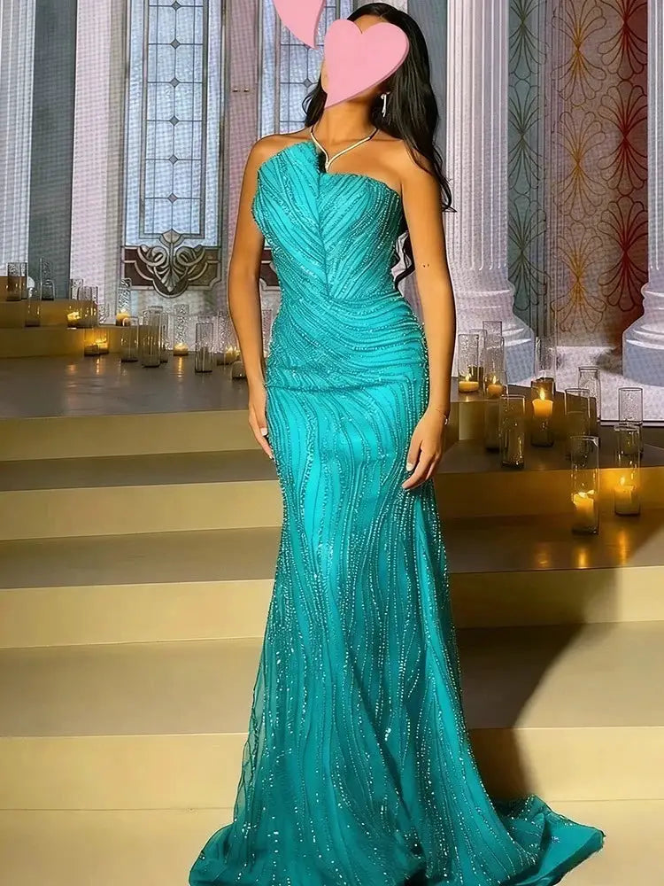 Elegant Vintage Pink Mermaid Evening Dress Beaded Lace Long Gown