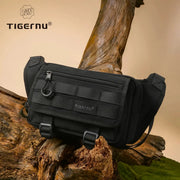 Tigernu black chest bag for men with MOLLE straps and front zipper pocket, Simples Market.