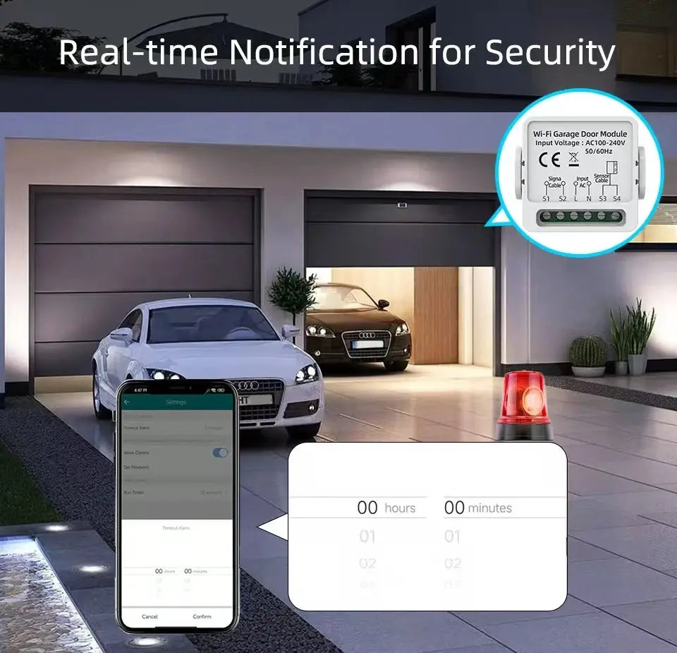 Smart Wi-Fi garage door opener module by Simples Market with Tuya app, Alexa and Google Assistant support