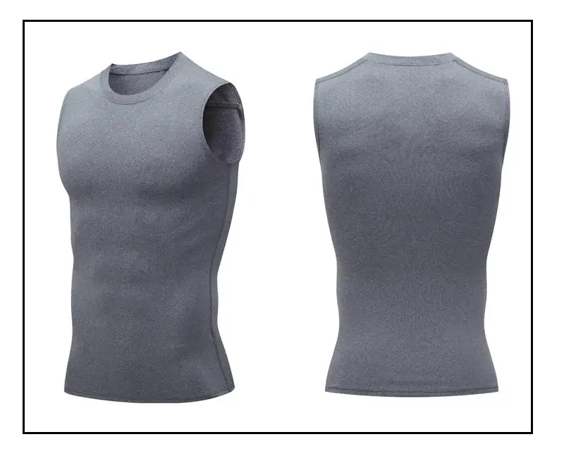 Compression tank top for men by Simples Market, gray sleeveless gym shirt, quick-dry athletic vest