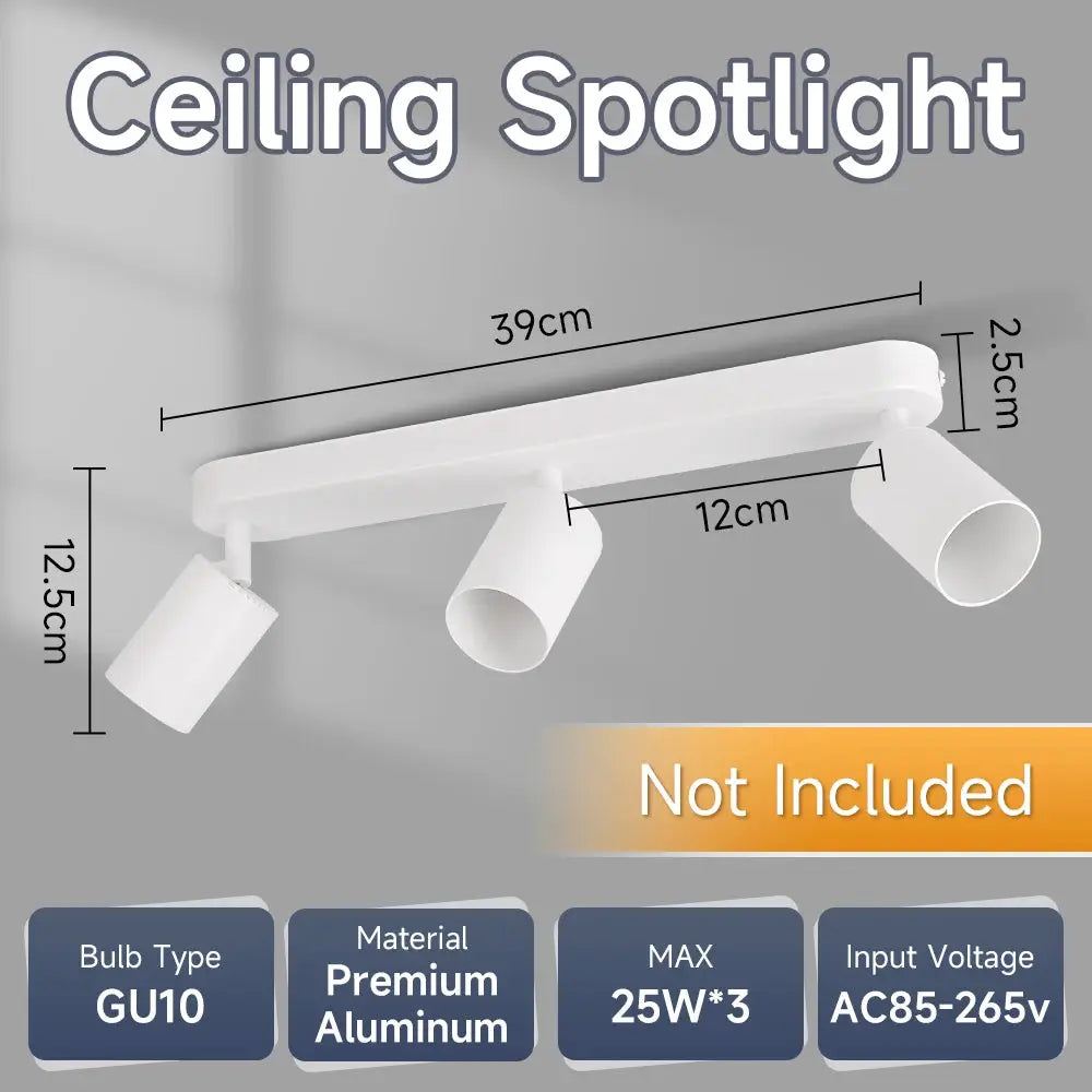 3-head GU10 LED Spotlight Ceiling Light by Simples Market, white aluminum finish, bulbs not included