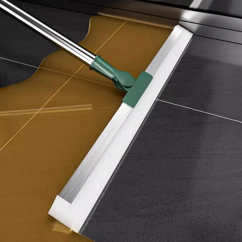 Simples Market telescopic cleaning broom with silicone floor-wiper; green head, white blade