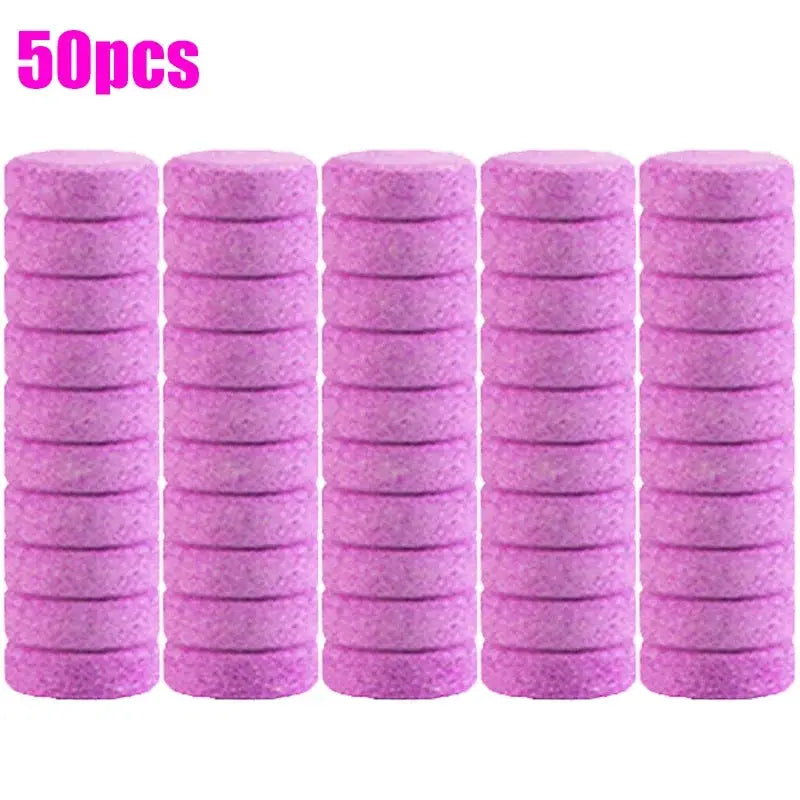 Car windshield cleaner effervescent tablets, pink cylindrical discs, 50 pcs