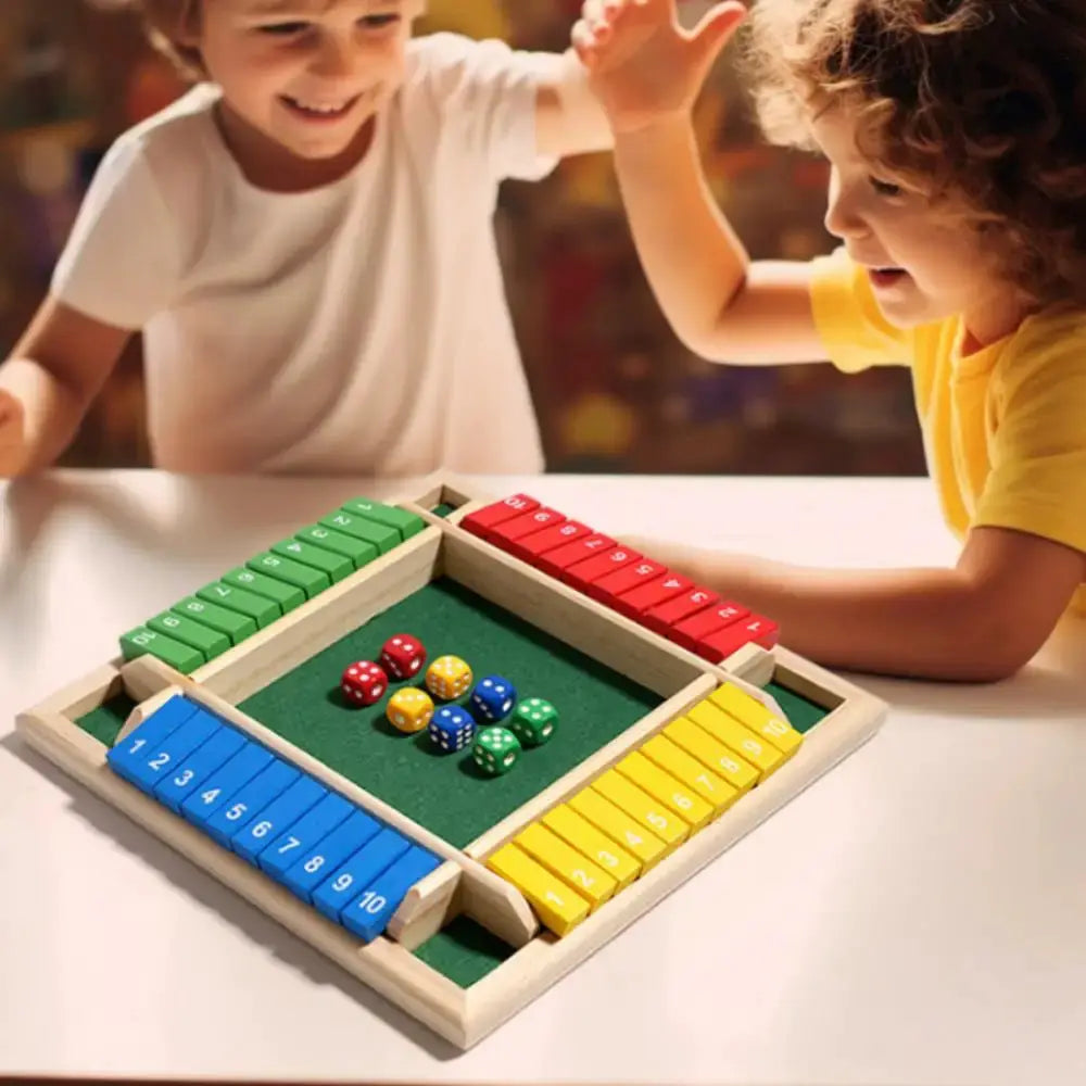 Wooden Arithmetic Dice Board Game Four Sided Flip Card Toy for Four Players Party Numbers Challenge
