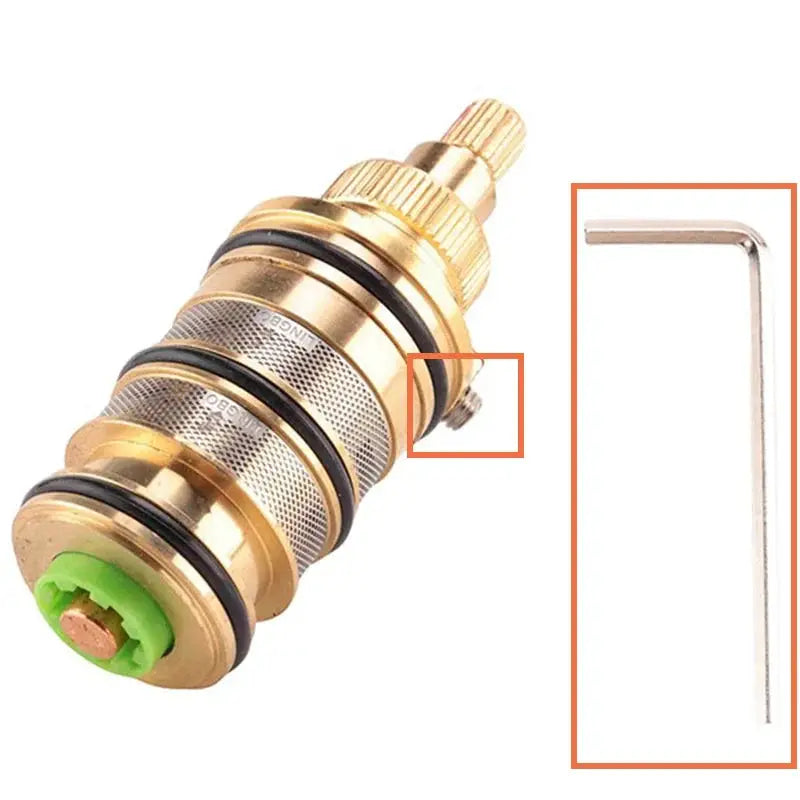 Brass thermostatic shower cartridge replacement valve kit with green stem and O-rings, 2-piece set including hex key