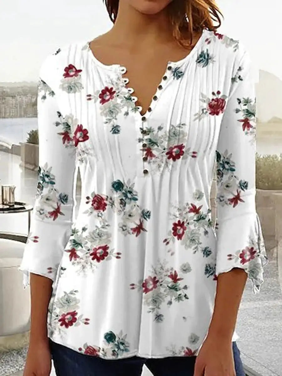 LuxeAura Womens Casual Loose Long Sleeve Shirt With Elegant Printed Temperament Design Regular Fit For All Seasons