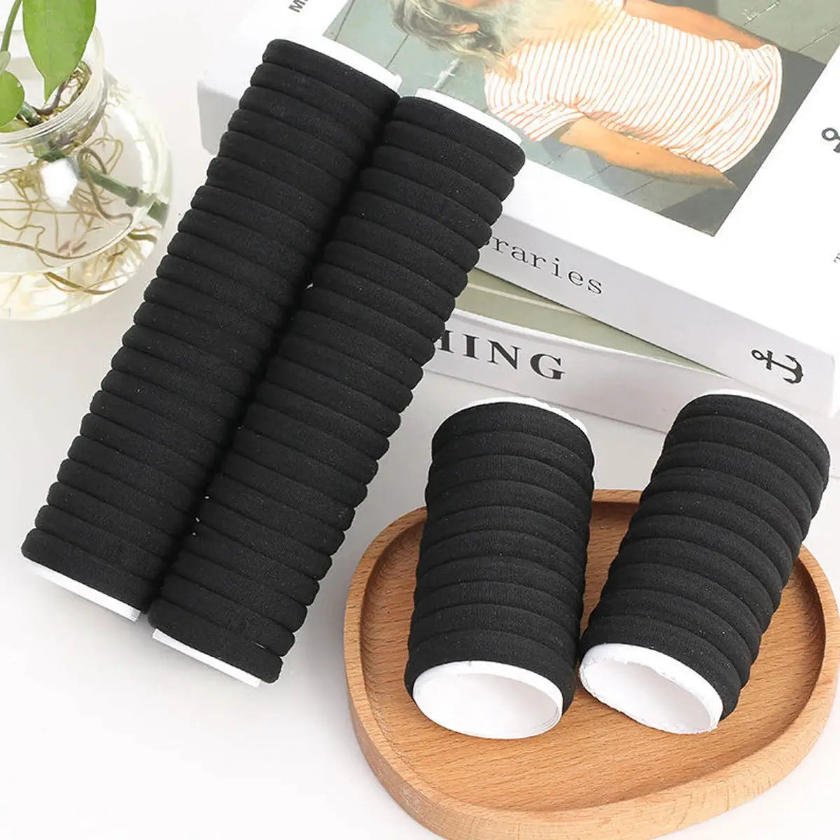 BrandFlex Black And White Hair Bands Set High Elasticity Comfort For Women 50 Or 100 Pieces