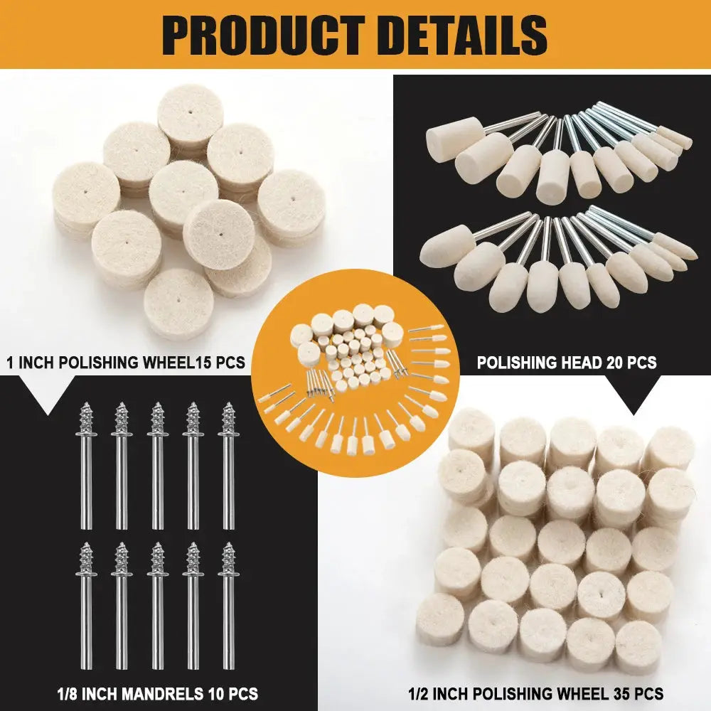 Wool Felt Polishing Wheel Set For Dremel Rotary Tool Accessories Buffing Pads For Metalworking And Precision Crafting