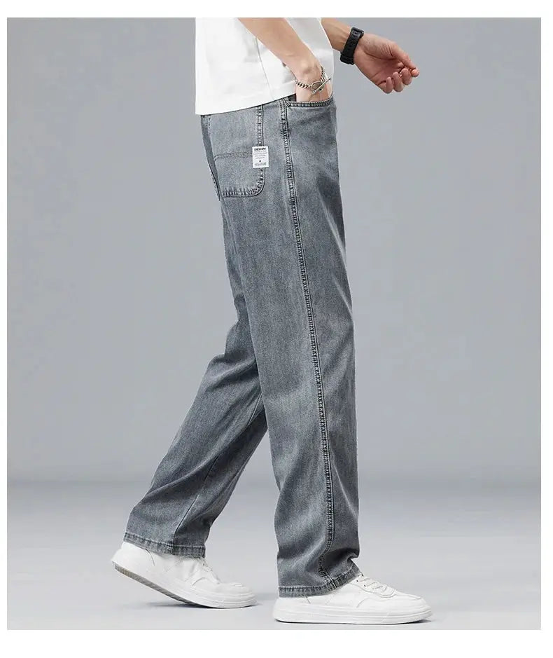 Men's lyocell denim jeans, loose straight fit, light gray