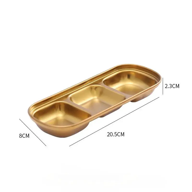 304 Stainless Steel Korean Style Dinner Plate And Gold Dipping Sauce Plate Barbecue Tableware Multi Functional Set
