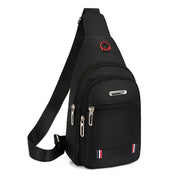 Men's black Oxford cloth crossbody messenger bag with multiple zip pockets