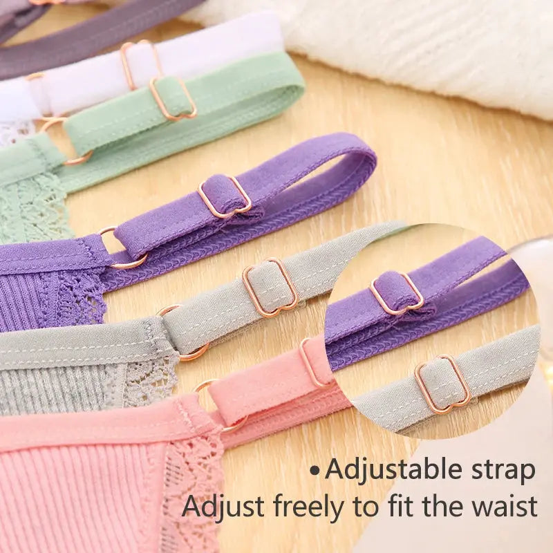 G-string panties 5-piece cotton set in pastel colors with adjustable straps