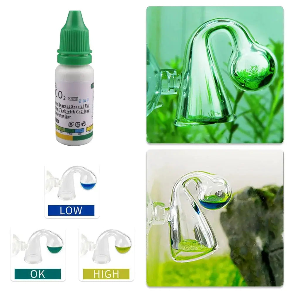Simples Market Aquarium CO2 indicator solution drop checker for fish tanks; glass tester with blue, green and yellow.