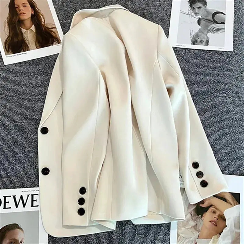 EleganceCo Office Lady Blazer For Women Slim Fit Single Button Notched Collar Jacket With Stretch Jersey
