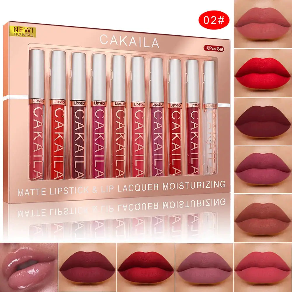 Matte Liquid Lipstick Lip Oil 10 Piece Set Waterproof Velvet Lip Gloss Long Lasting Non Transfer Nude Red Pink Makeup