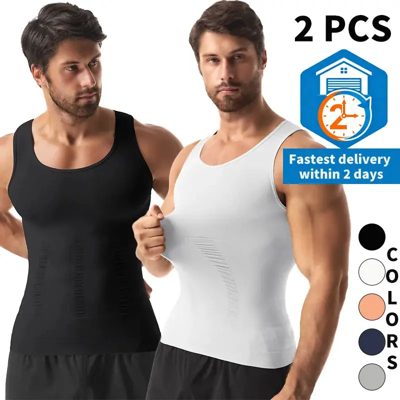 2-piece Simples Market men's sleeveless shapewear body shaper vests, breathable, black and white