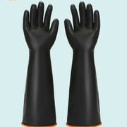 Pair of black heavy-duty rubber gloves, long 35/45/55 cm, acid-alkali resistant for industrial use.