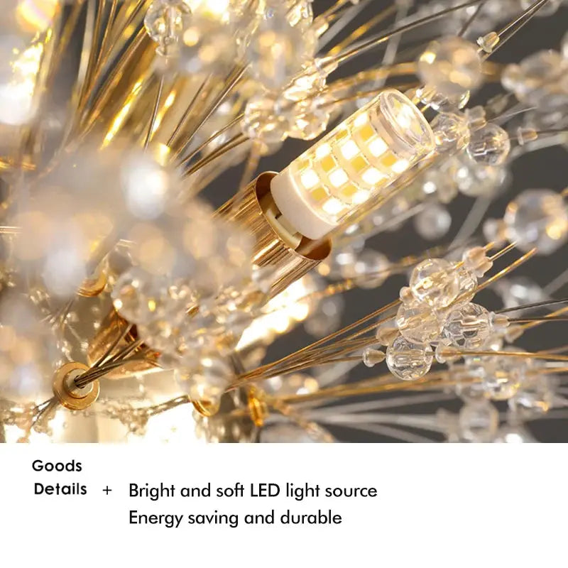 IRALAN modern crystal LED ceiling lamp; gold-tone chandelier with clear crystals and 3-color lighting