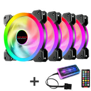 Six COOLMOON 120mm RGB PC cooling fans with IR remote controller