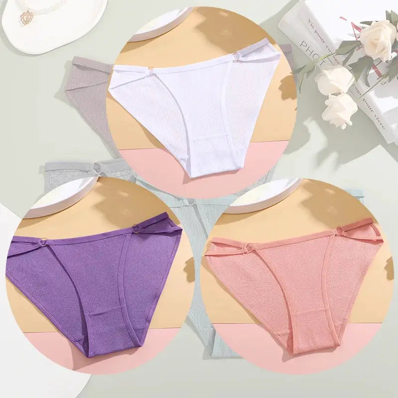 Simples Market 3pc women's cotton striped briefs set in white, purple and pink.
