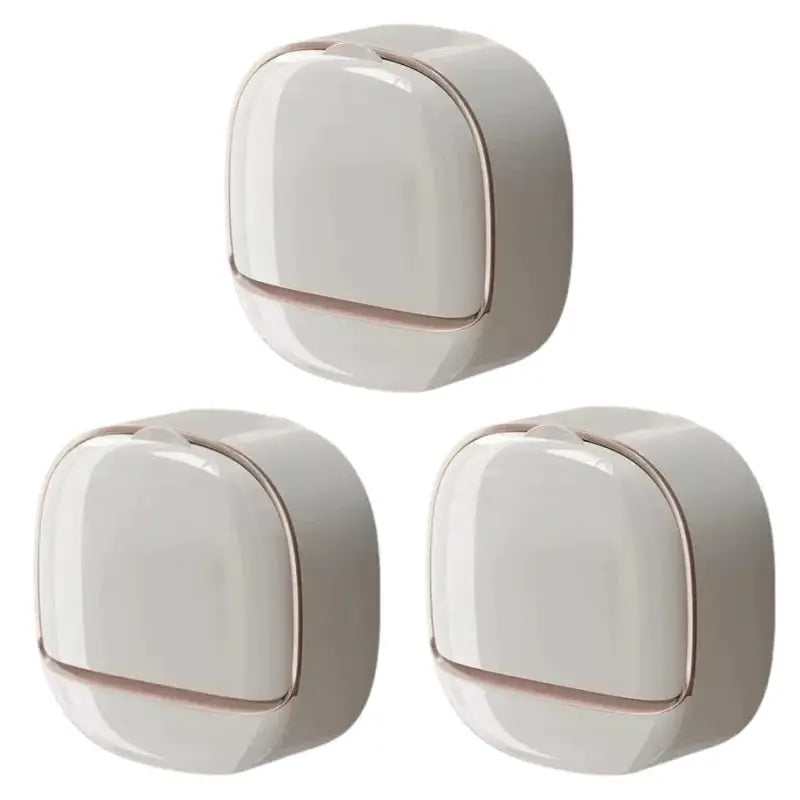 Waterproof hanging soap box for shower with drainage, white with rose-gold trim — 3-pack