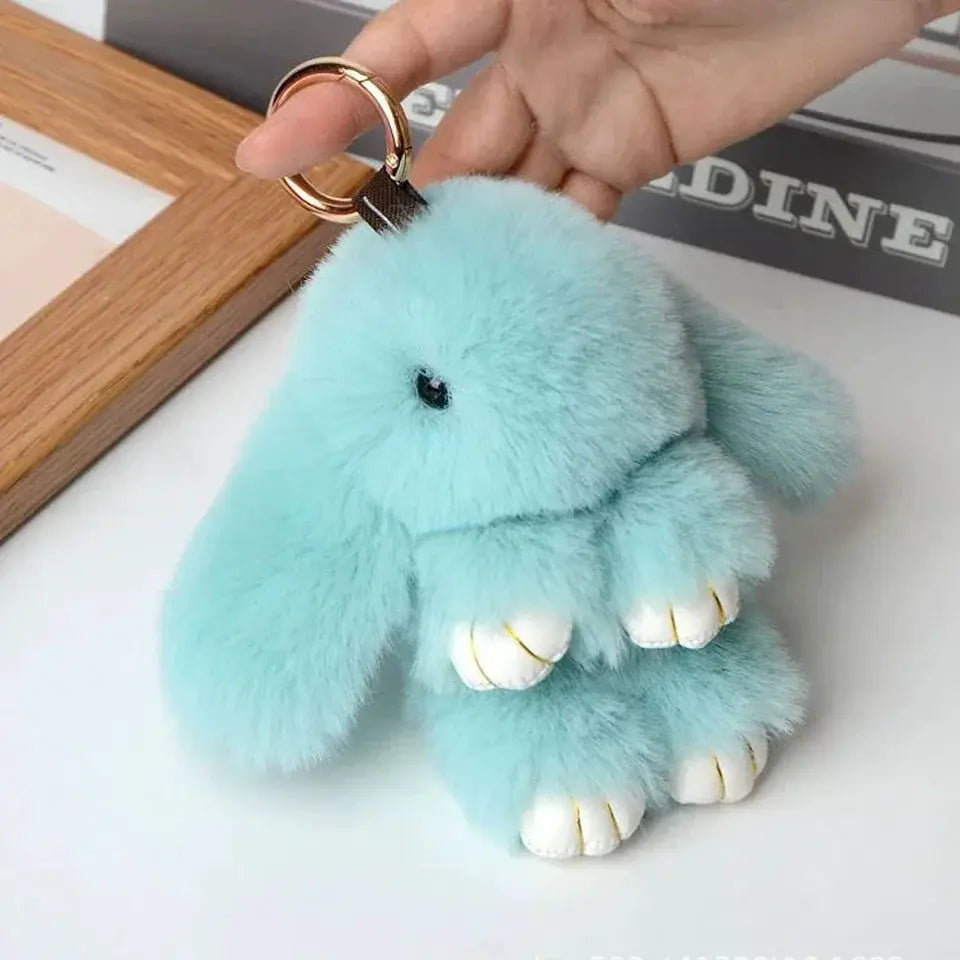 15cm Fluffy Rabbit Fur Pom Pom Keychain Bunny Toy Bag Decoration Soft Cute Gift for Girls