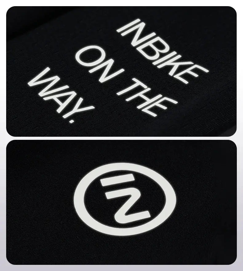 INBIKE black cycling apparel fabric with white INBIKE ON THE WAY text and circular logo