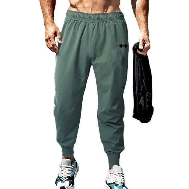 Men's gym pants teal, elastic-waist joggers with cuffed ankles, quick-dry long training trousers