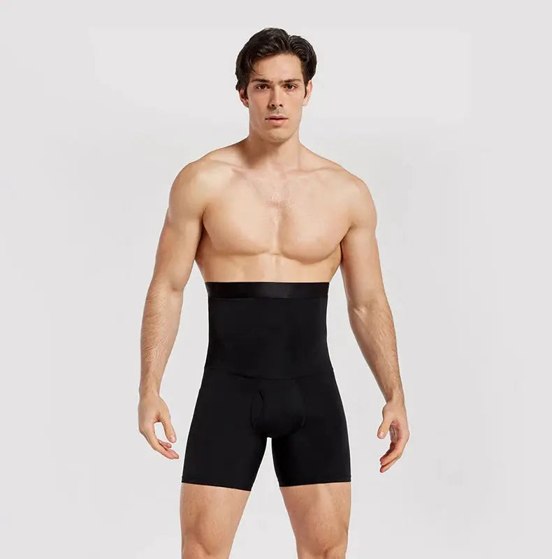 Men's tummy control shapewear shorts, high-waist trainer, black, Simples Market