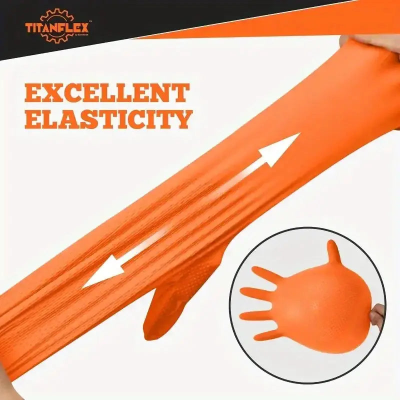 Heavy Duty Orange Industrial Nitrile Gloves 8 Mil Disposable With Raised Diamond Texture For Mechanic And Tattoo Safety