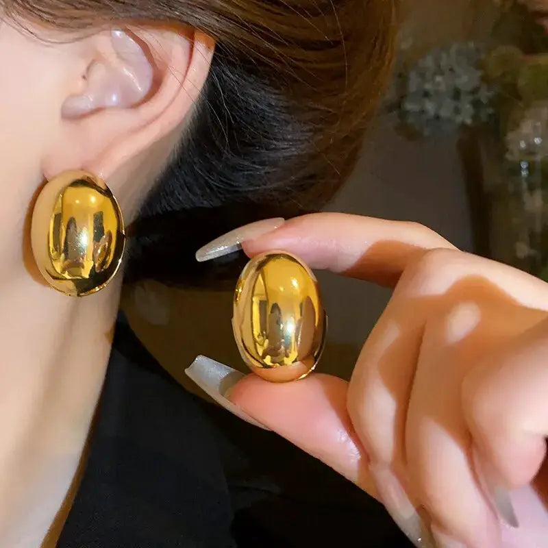 Gold Tone Irregular Oval Stud Earrings For Women Minimalist Geometric Jewelry Fashion Accessory