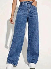 Retro Blue Jeans For Women Y2K High Waist Baggy Straight Leg Denim