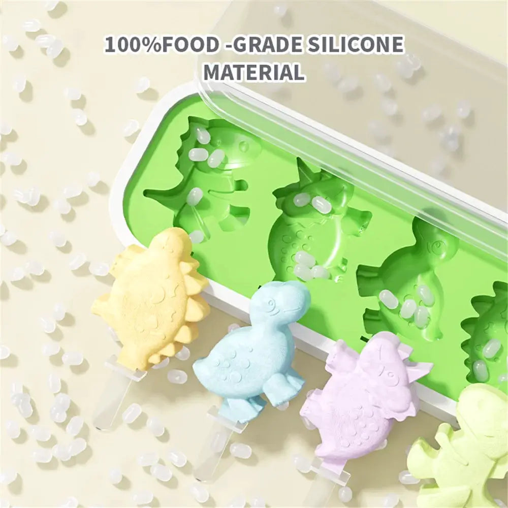 Dinosaur Silicone Ice Cream Mold With Lid And Sticks For DIY Popsicles Kitchen Mould