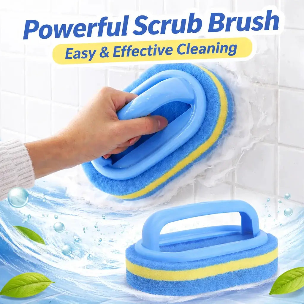 Household cleaning brush with handle blue sponge scrubber by Simples Market for kitchen and bathroom
