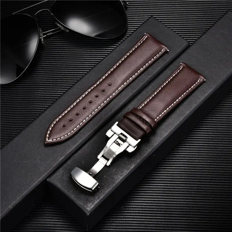 TimberWing Leather Watch Band 18mm 20mm 22mm 24mm Genuine Leather With Stainless Steel Butterfly Buckle Clasp