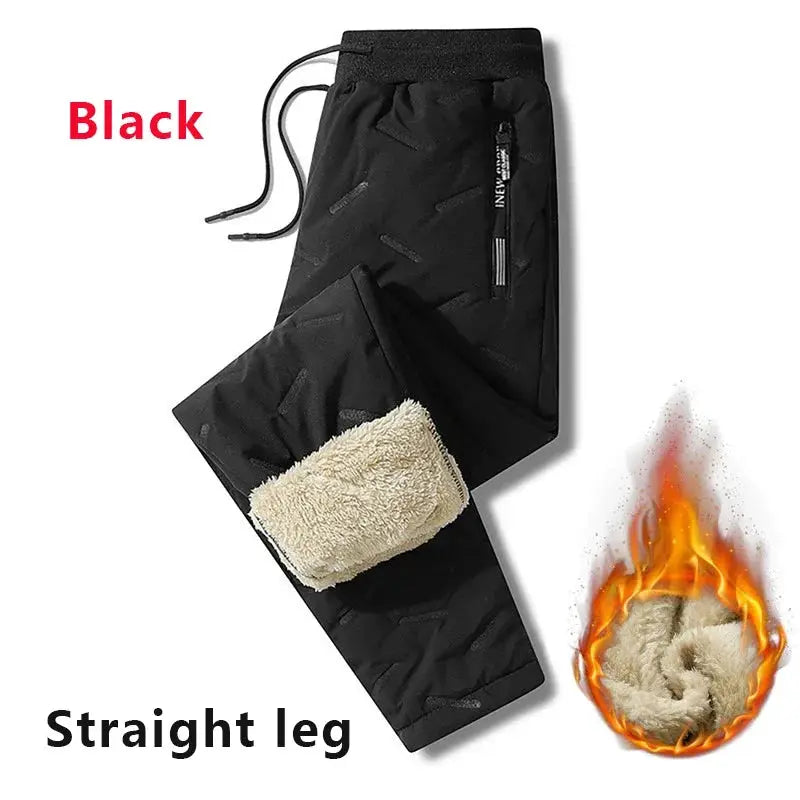 Mens Winter Sweatpants With Plush Thick Fleece Lining Lambswool Thermal Trousers Waterproof Windproof Warm Casual Pants