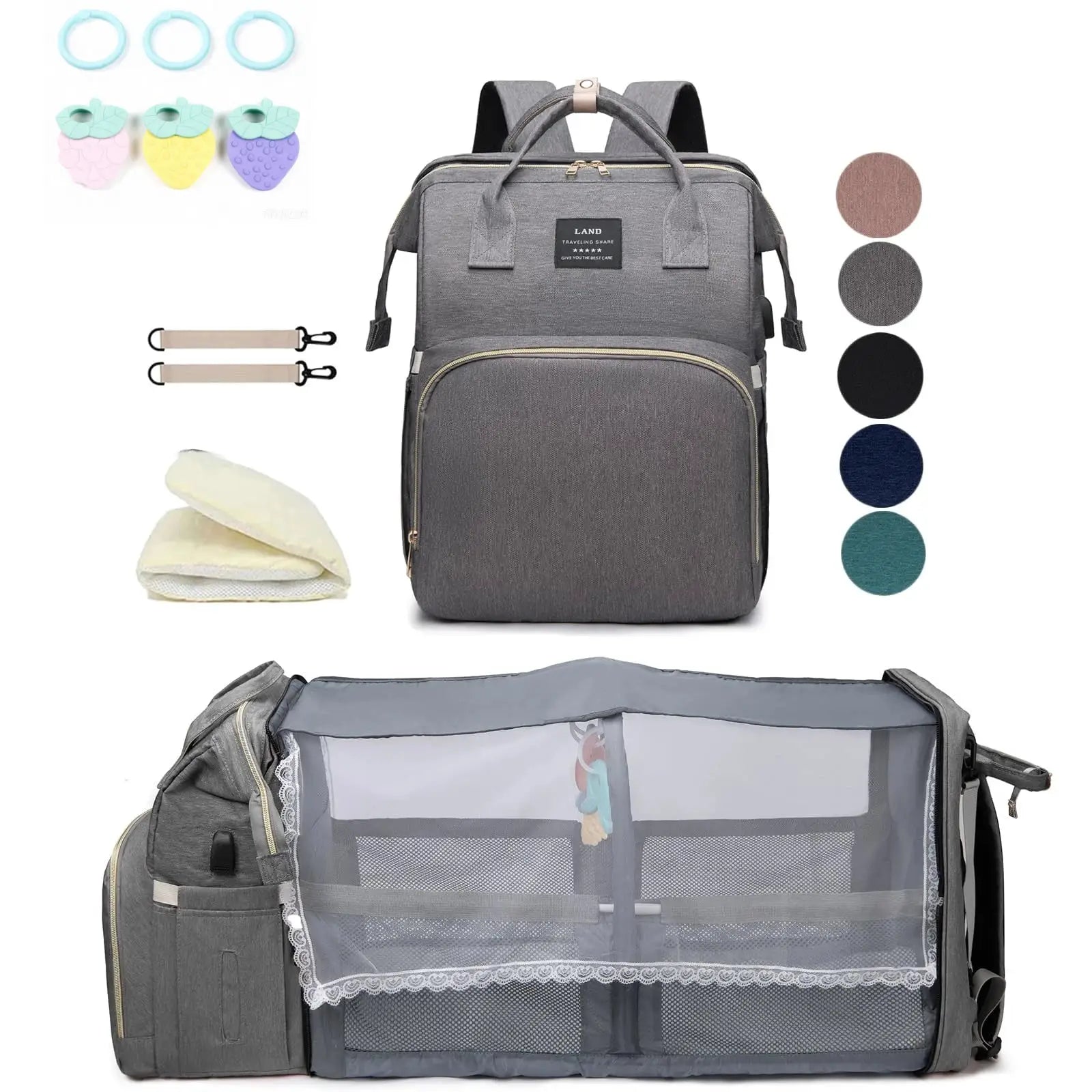 Mommy Bag Backpack With Portable Folding Crib And Large Capacity Diaper Bag For Travel And Outings