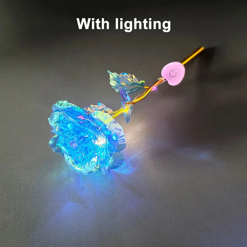 Led 24K foil-plated blue rose with built-in lighting on a decorative stem, artificial wedding décor gift
