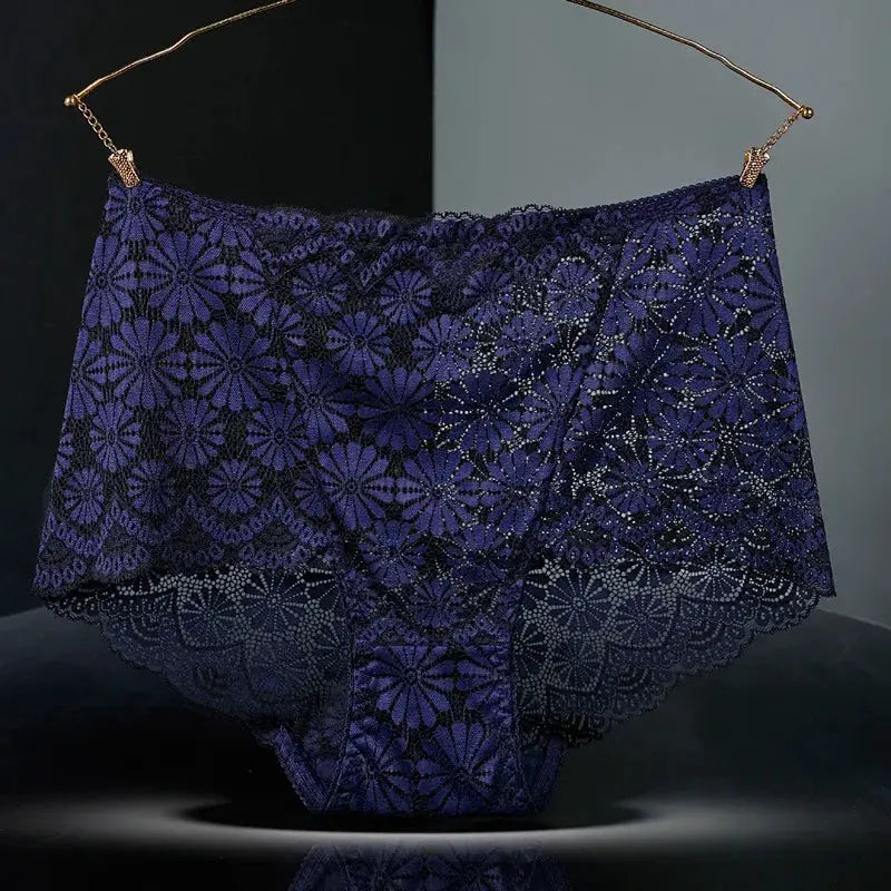 Simples Market purple lace high-waisted panties with floral hollow-out pattern