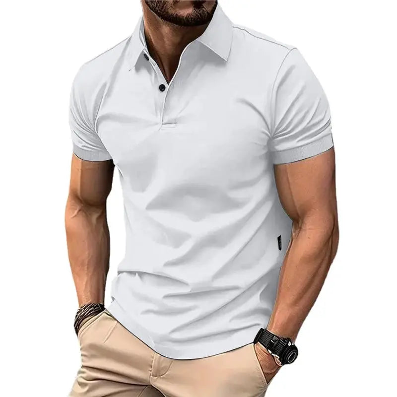 Summer Mens Solid Color Polo Shirt Short Sleeve Lapel Button T Shirt Lightweight Casual Streetwear For Jogging Top