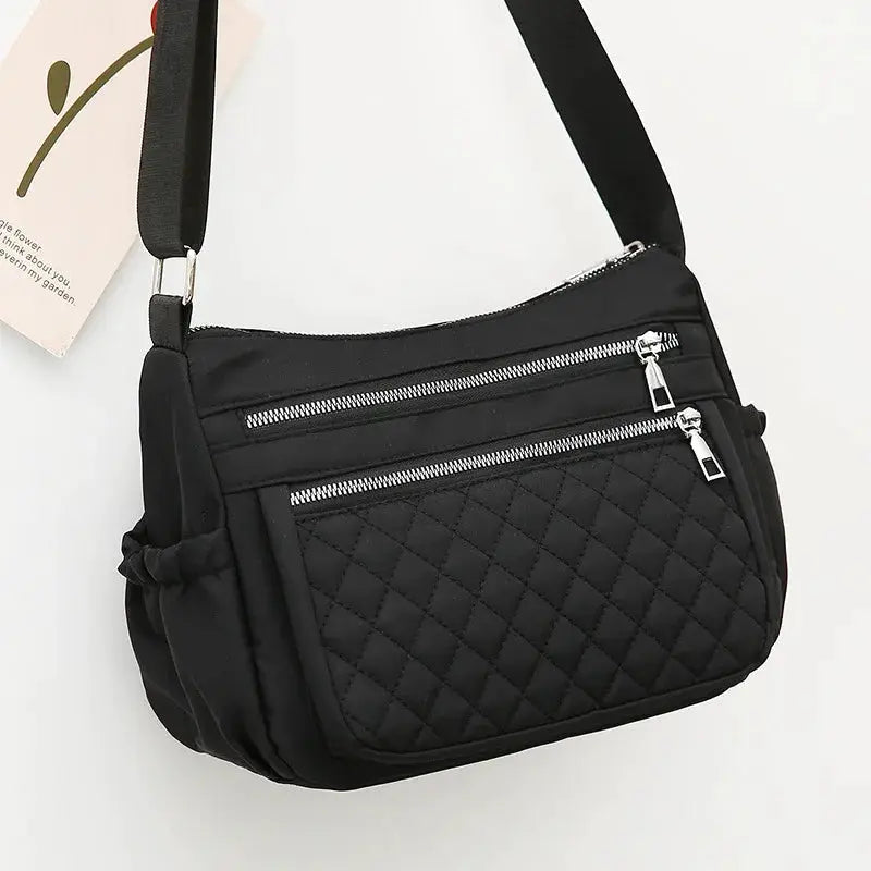 Yogodlns Women Nylon Shoulder Bag Waterproof With Multi Pocket Zipper Design For Travel And Everyday Use