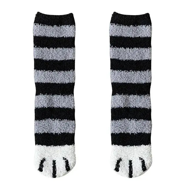 Kawaii Cartoon White Socks For Women Cute 3D Dog Paw Pattern Fleece Warm Home Floor Sleeping