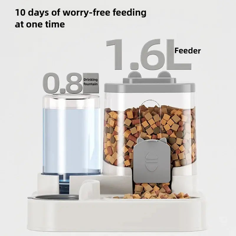 Cat And Dog Automatic Gravity Feeder With Spill Proof Design And Water Fountain Bowl Dual Function Dispenser