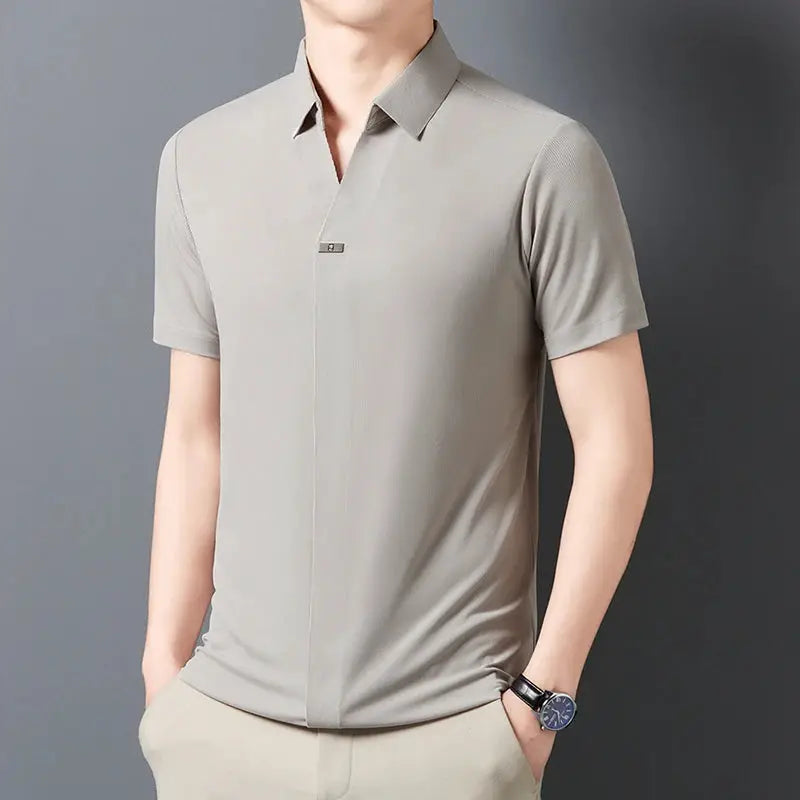Men's solid gray short-sleeve polo shirt, lightweight casual wear by Simples Market.