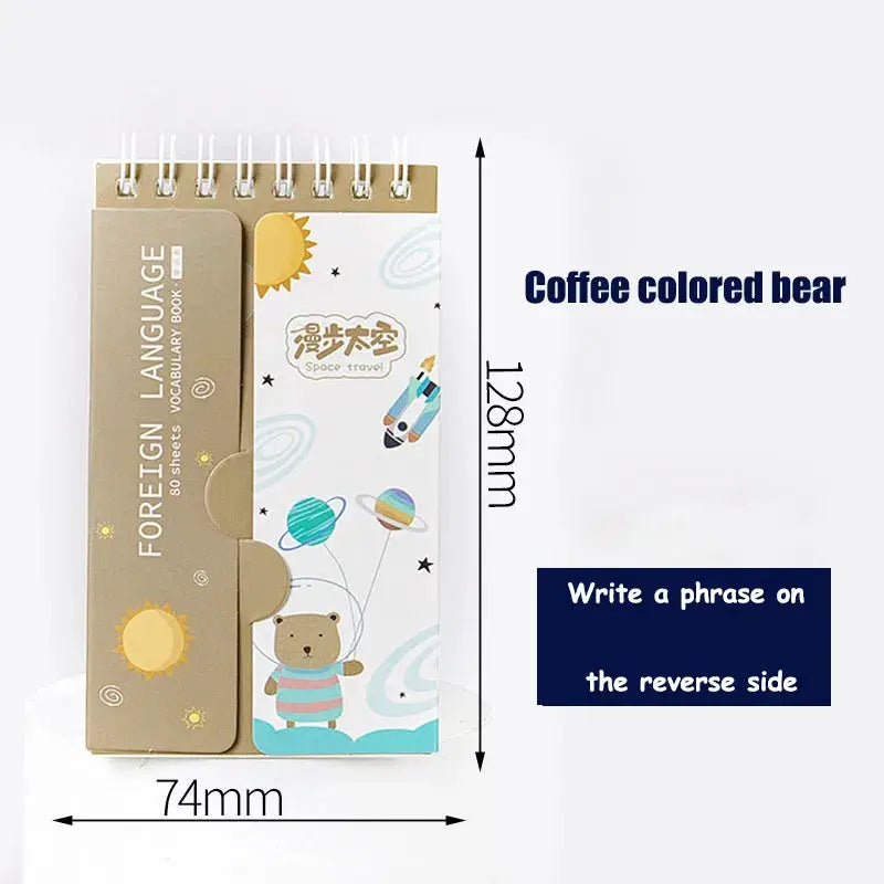 Cute English word notebook and portable planner set, spiral-bound, beige and space-themed, by Simples Market
