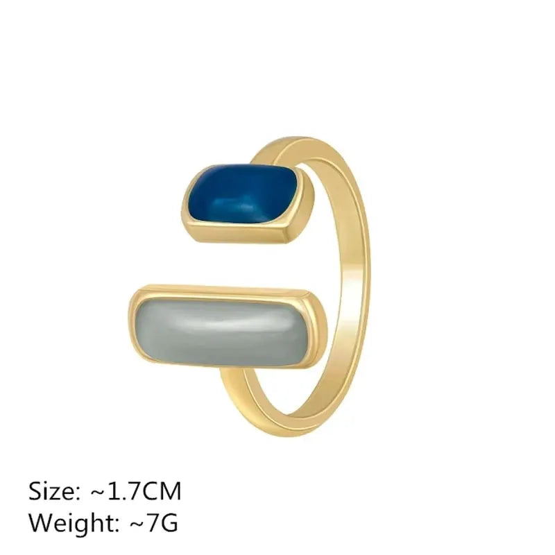 Adjustable Colorful Drip Glaze Ring for Women Retro Geometric Gold Tone Metal Jewelry Wedding Gift