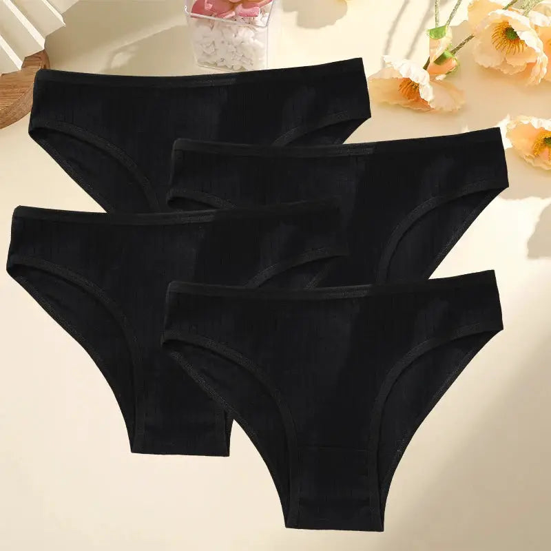 Simples Market 4-pack black cotton striped women's briefs, size M-XL.