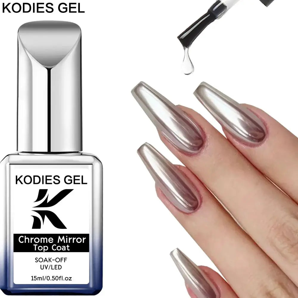 KODIES Chrome Top Coat Gel Nail Polish - UV Gel Finish, 15ML, No Wipe, Semi - Permanent - Simples Market
