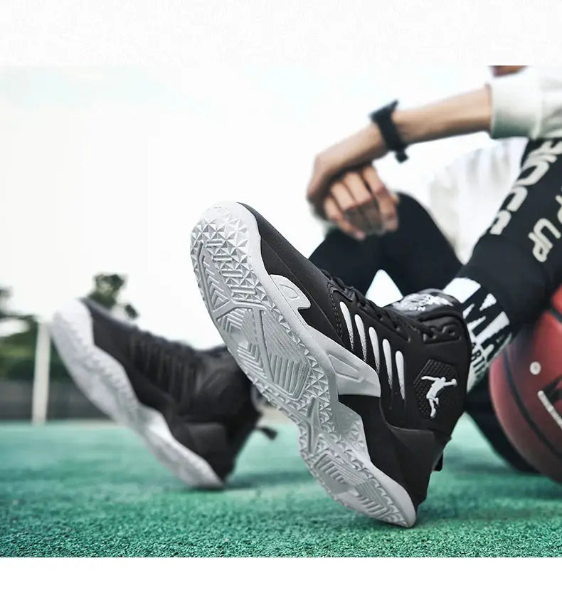 Men's black running sneakers with white sole, breathable trainer, two shoes shown