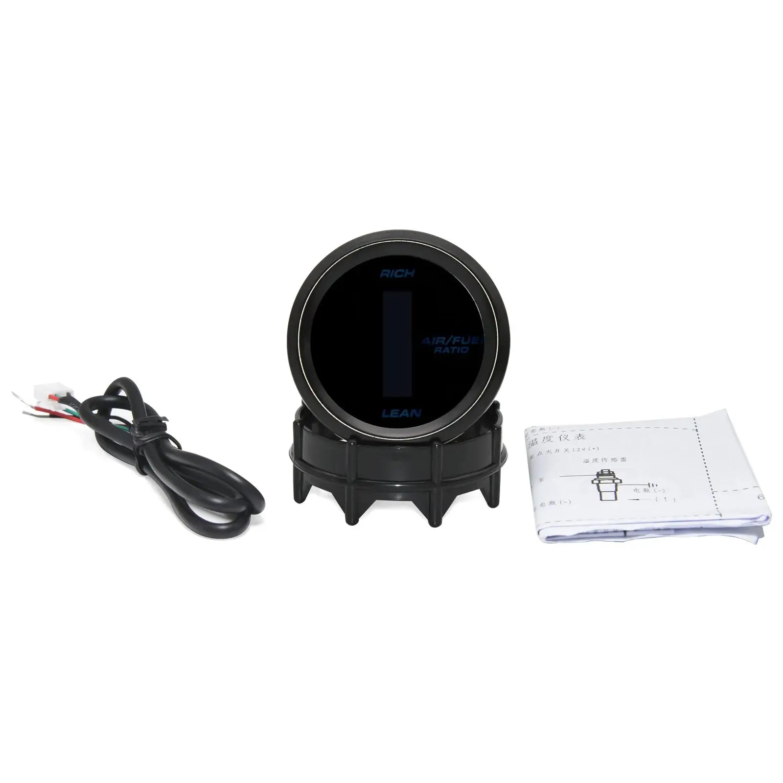 RICH 52mm blue LED digital gauge kit with oil pressure/temperature and RPM, includes wiring harness and manual